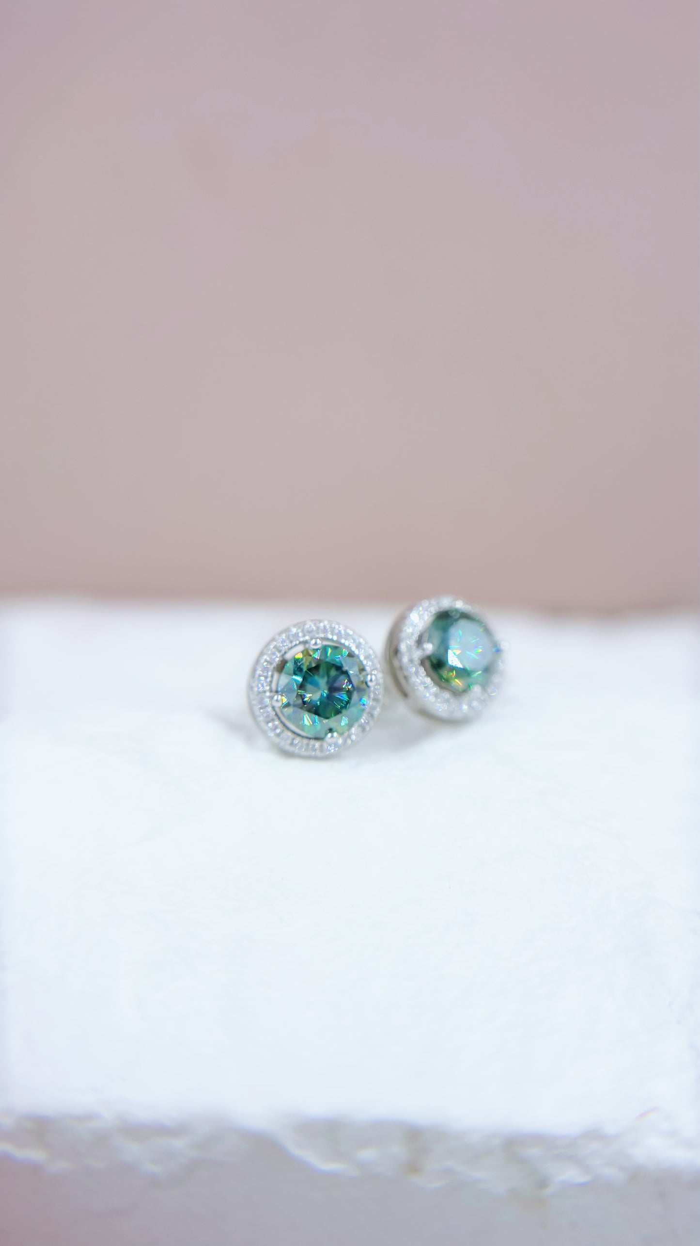 Earrings | 1 Carat | Dark Peacock Blue in Classic Halo