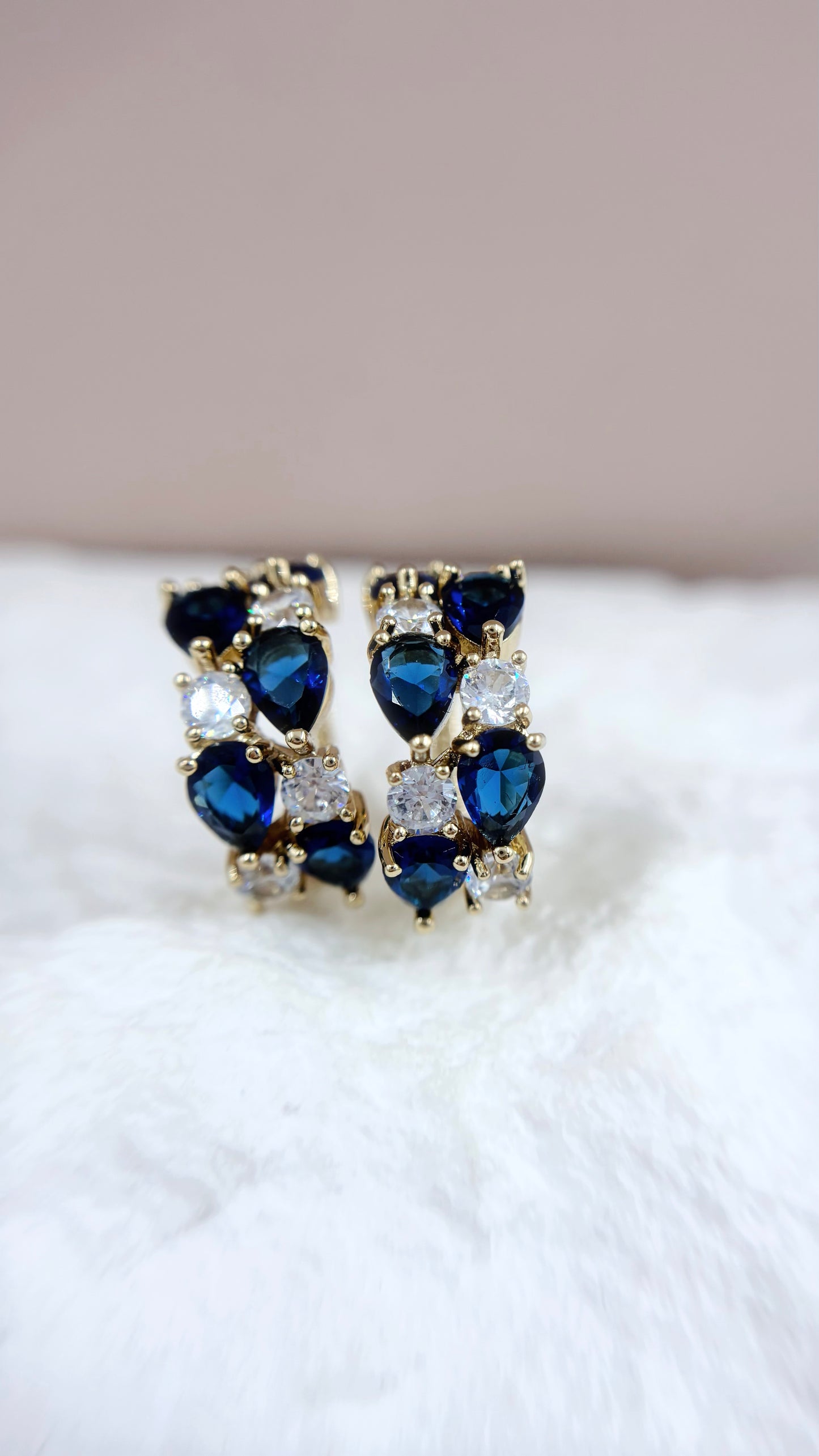 Multi Gem Ear Hoops - Sapphire Blue on Gold