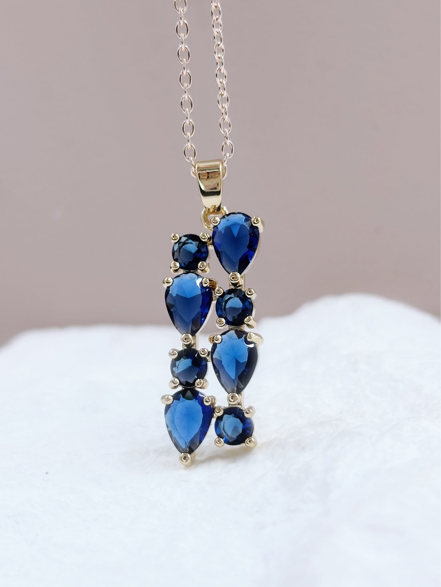 Multi Gem Necklace | Sapphire Blue on Gold