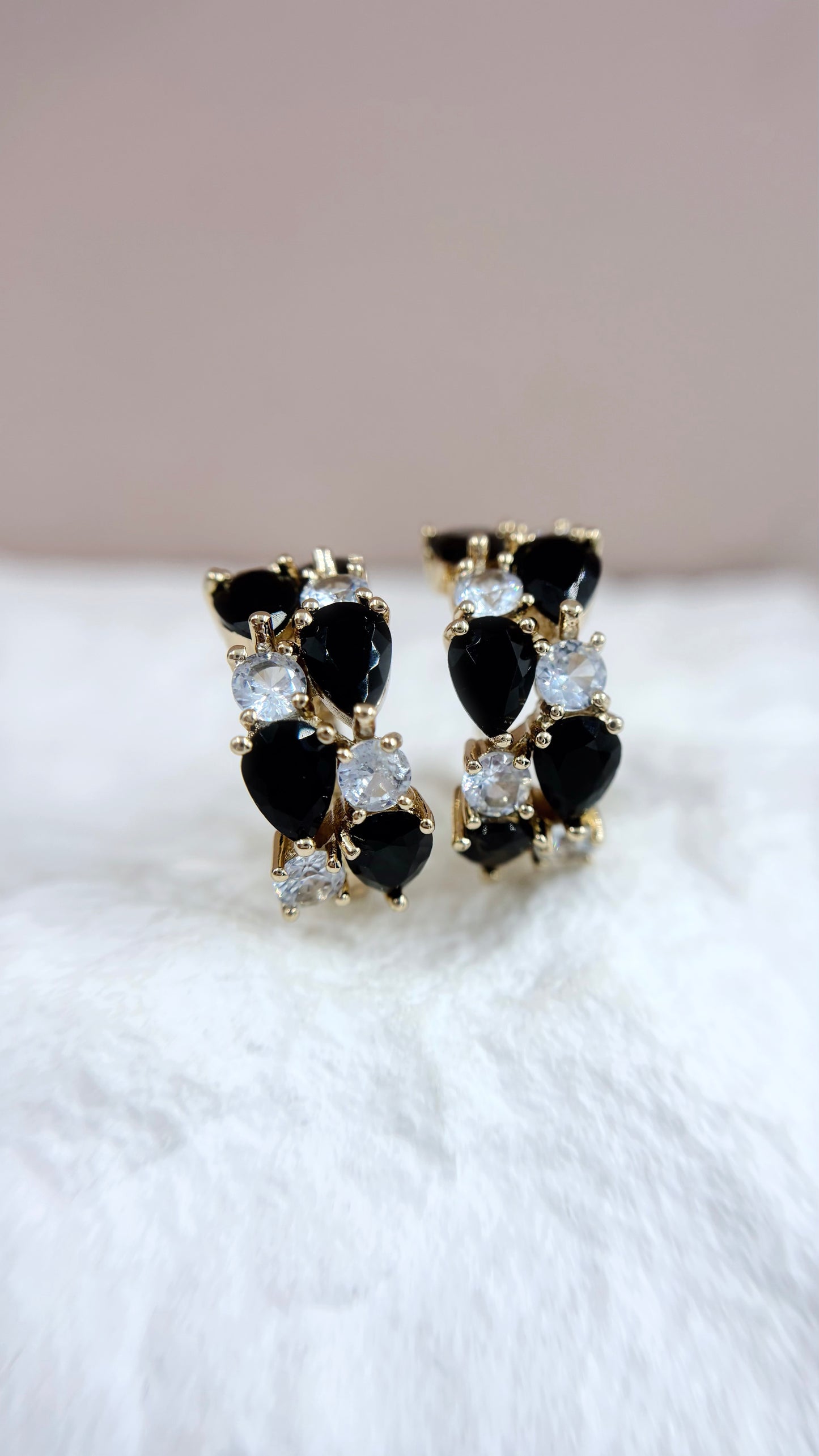 Multi Gem Ear Hoops - Onyx Black on Gold
