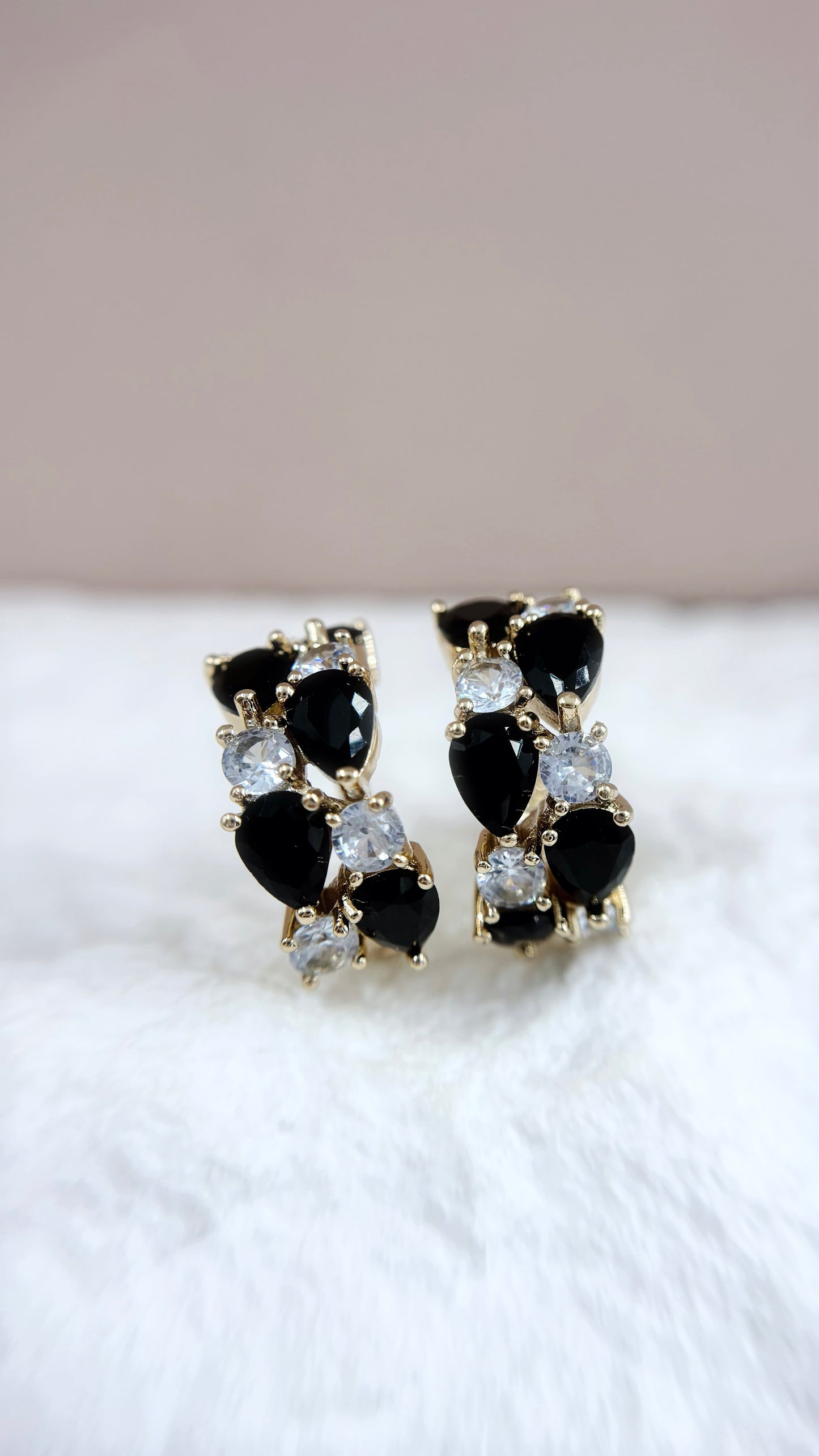 Multi Gem Ear Hoops - Onyx Black on Gold