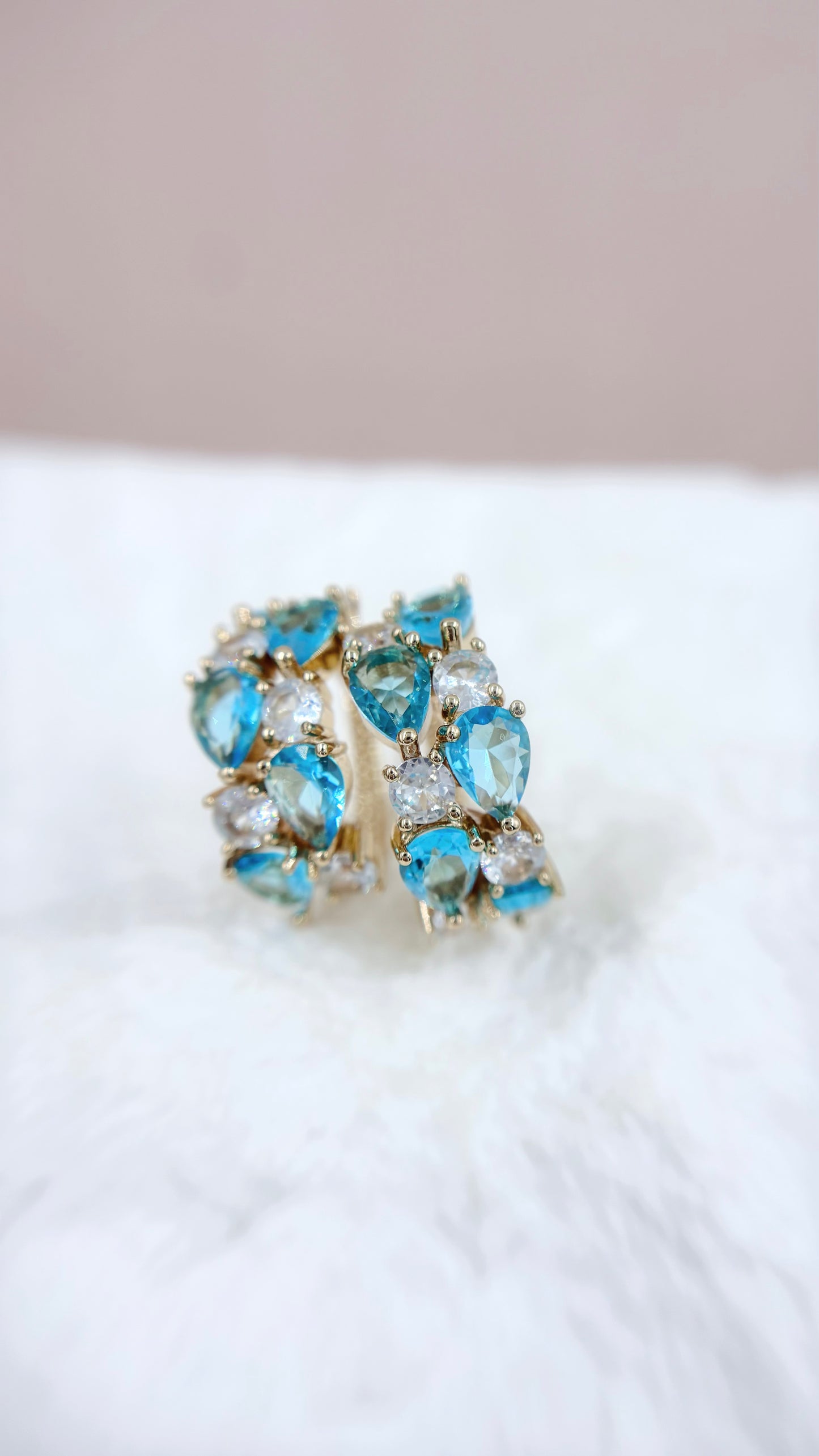 Multi Gem Ear Hoops - Turquoise Blue & White