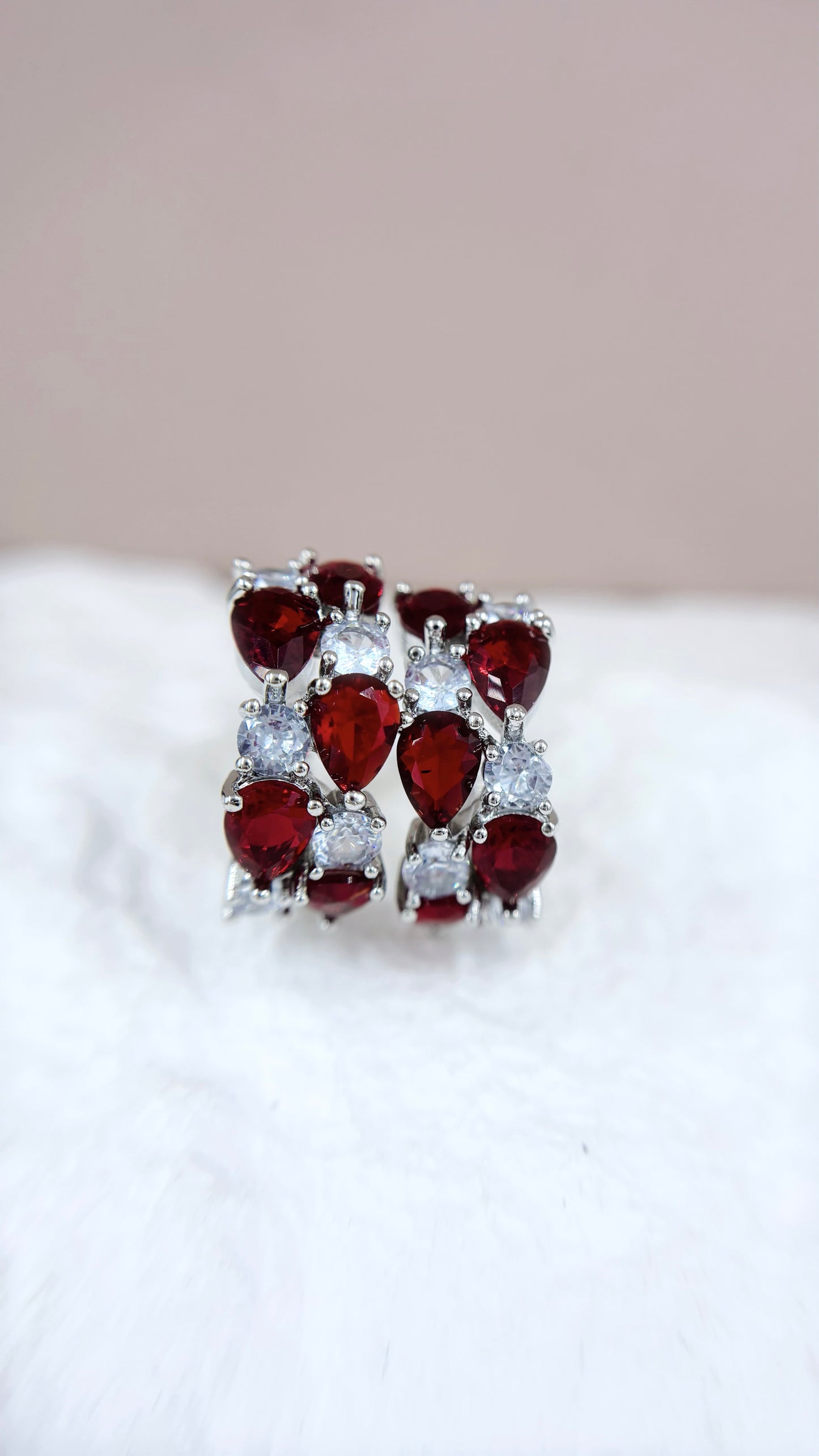 Multi Gem Ear Hoops - Ruby Red & White