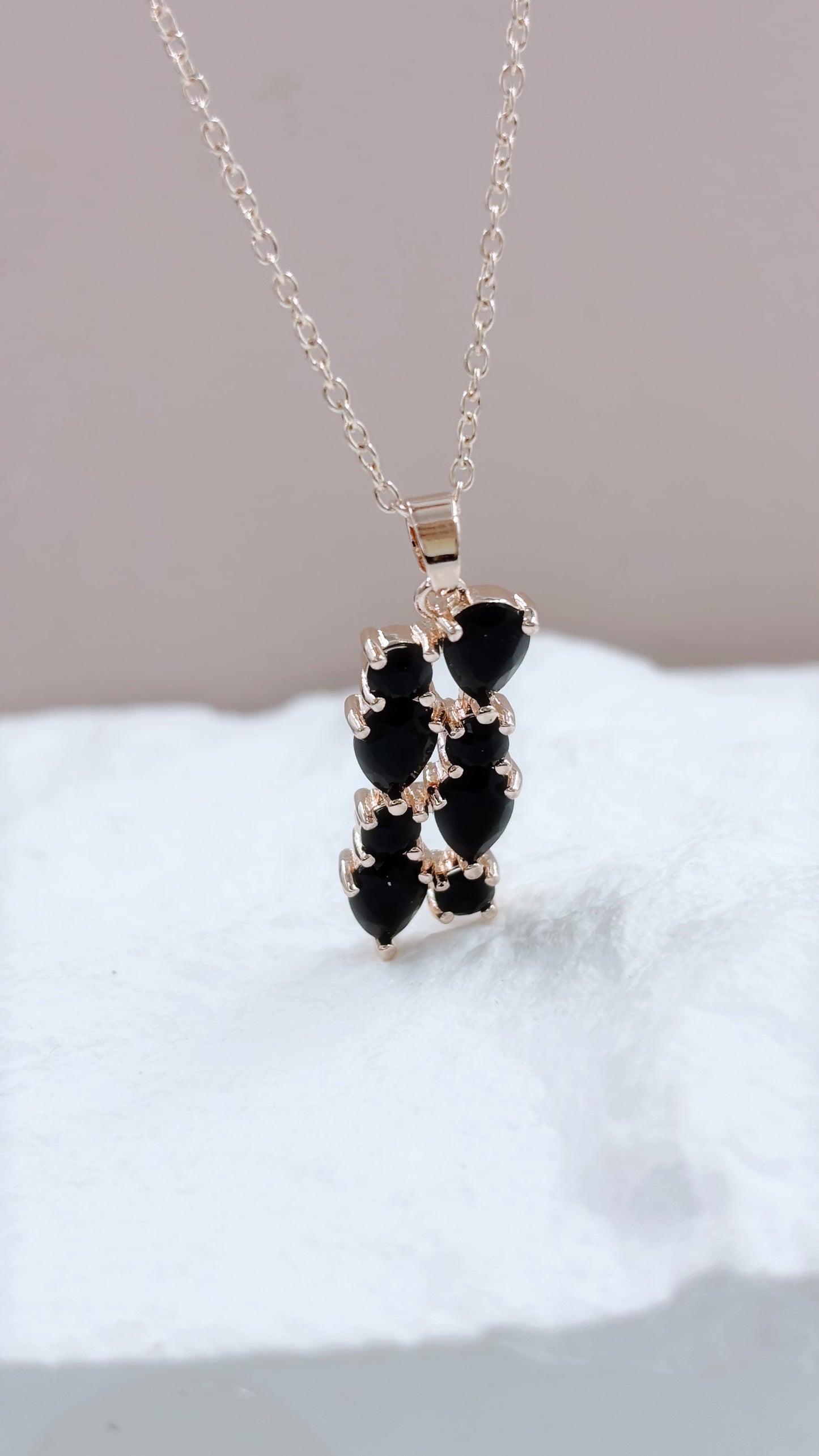 Multi Gem Necklace | Onyx Black on Rose Gold