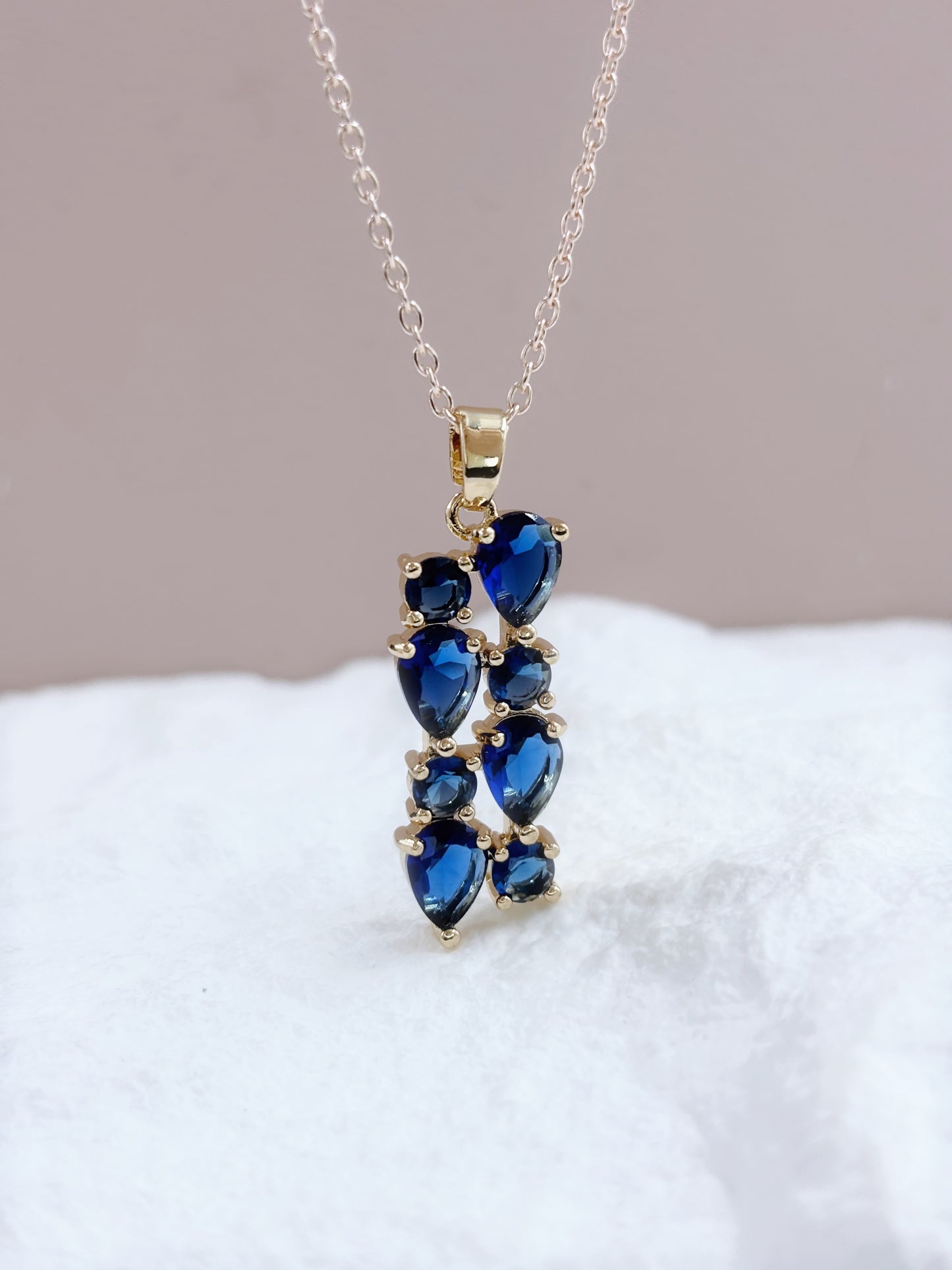 Multi Gem Necklace | Sapphire Blue on Gold