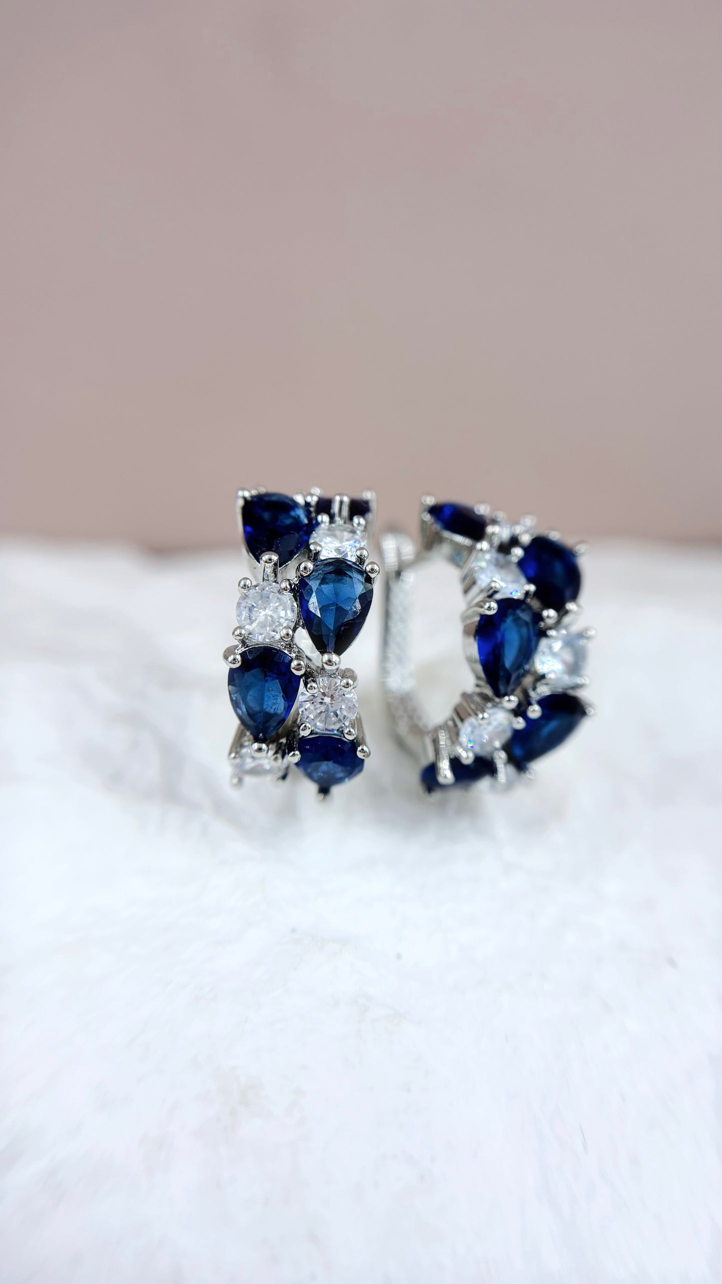Multi Gem Ear Hoops - Sapphire Blue & White