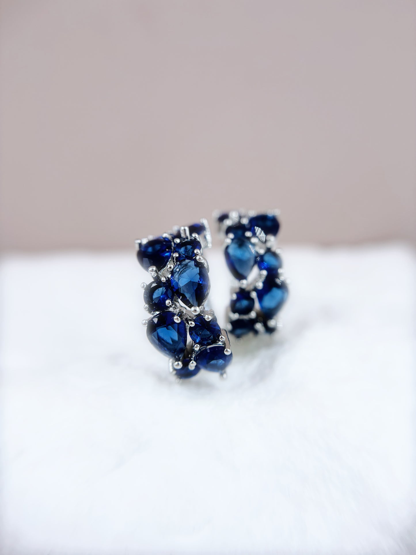 Multi Gem Ear Hoops - Sapphire Blue on Silver