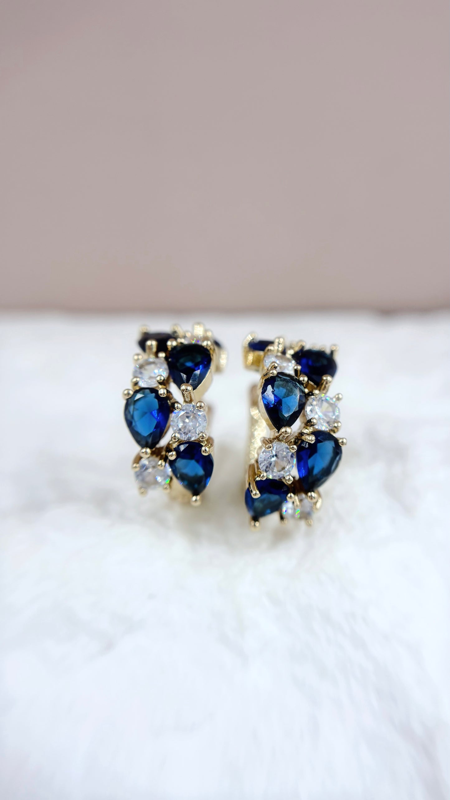 Multi Gem Ear Hoops - Sapphire Blue on Gold