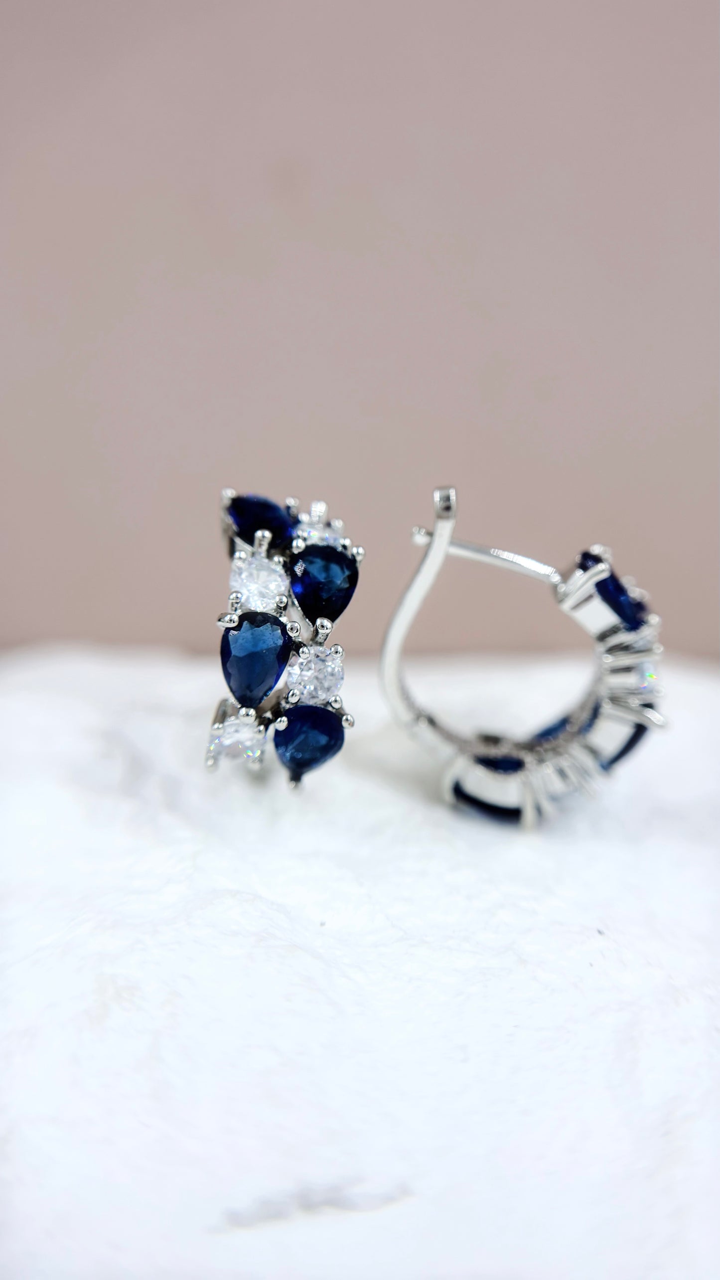 Multi Gem Ear Hoops - Sapphire Blue & White