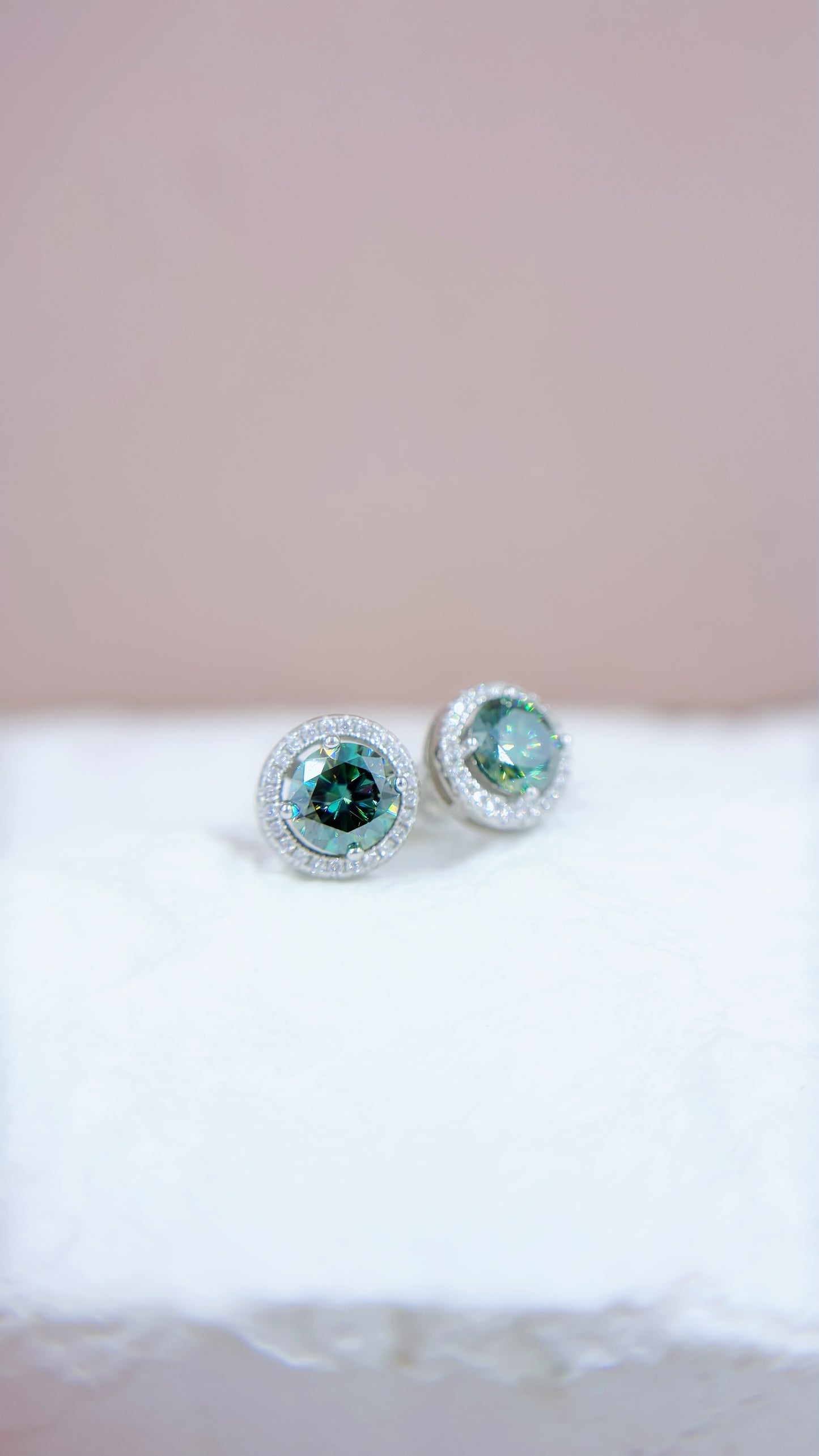 Earrings | 1 Carat | Dark Peacock Blue in Classic Halo
