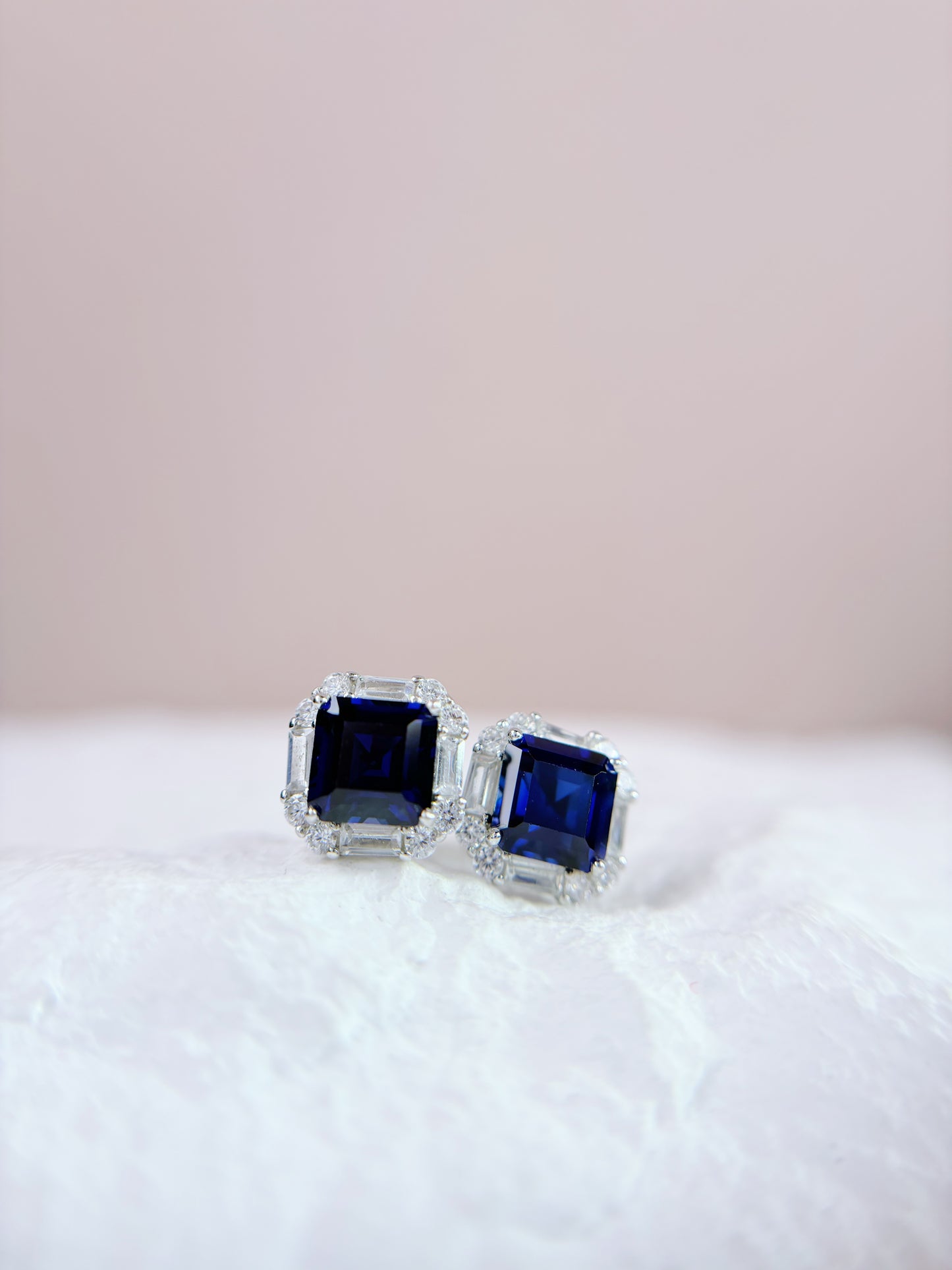 Earrings | Lab Sapphires on Vintage Halos