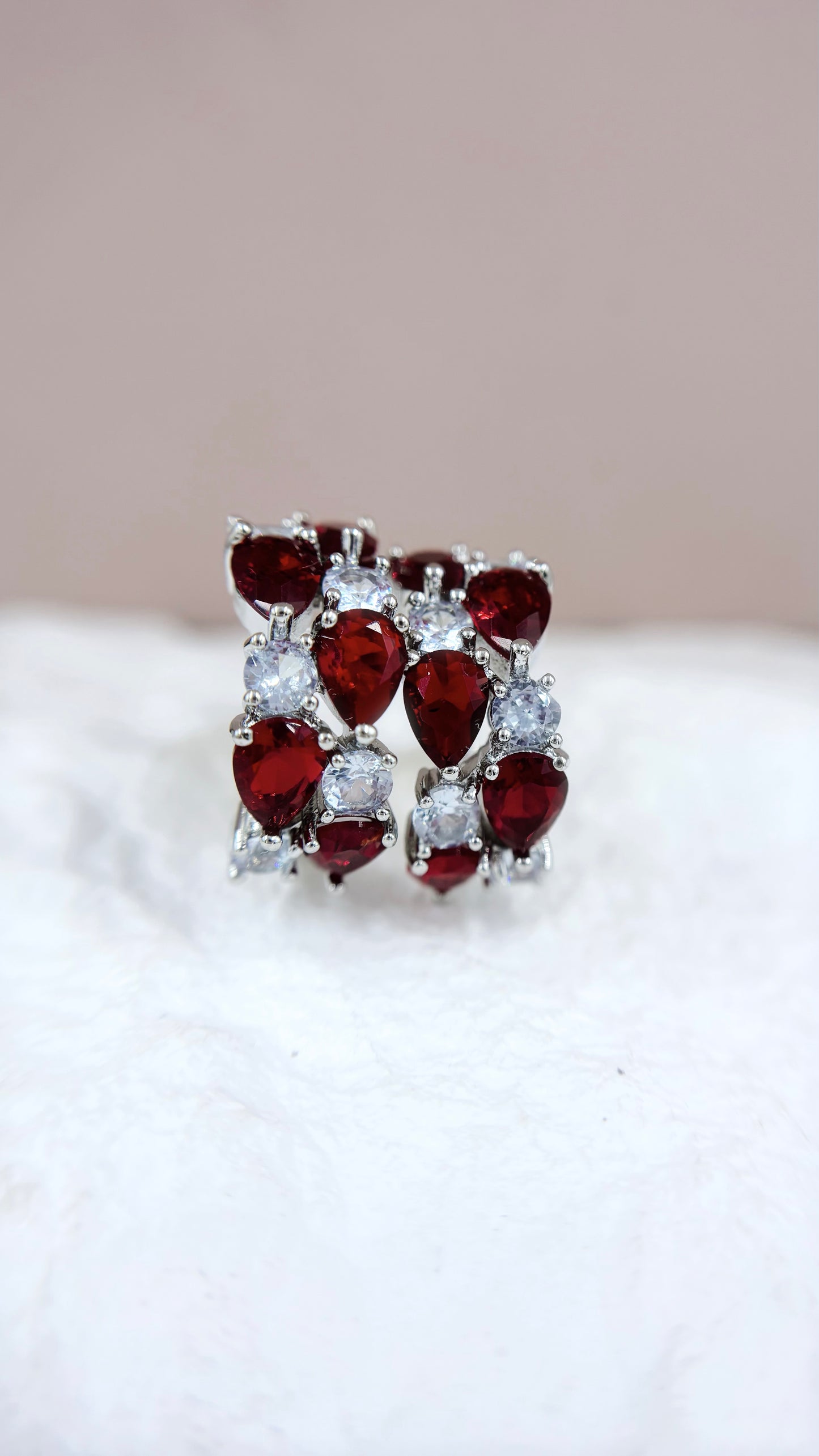 Multi Gem Ear Hoops - Ruby Red & White
