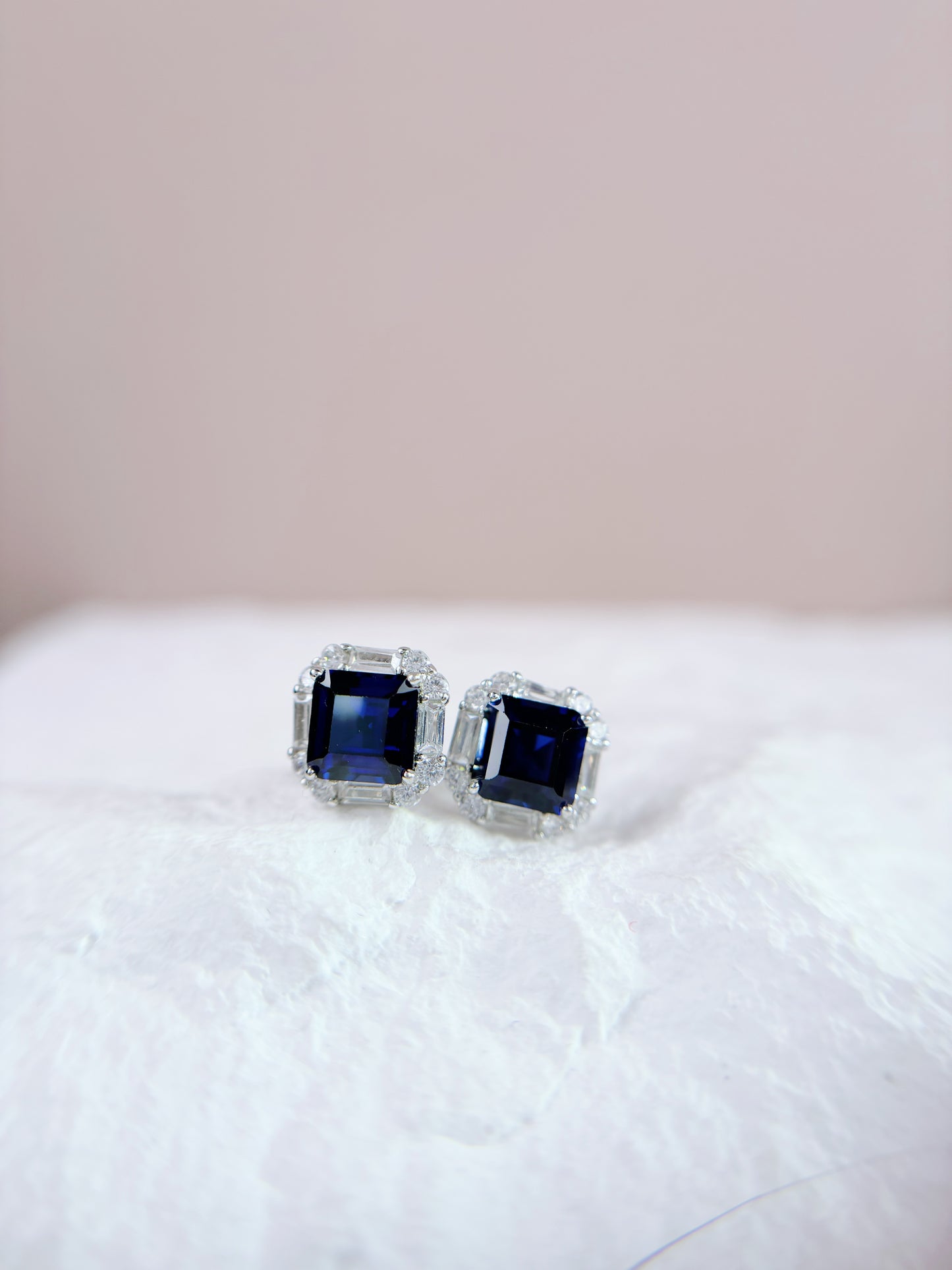 Earrings | Lab Sapphires on Vintage Halos