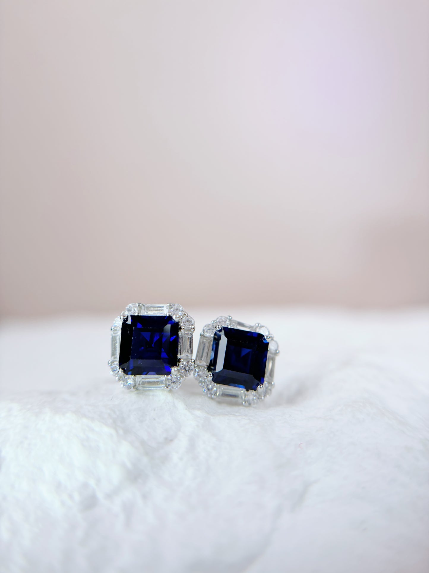 Earrings | Lab Sapphires on Vintage Halos