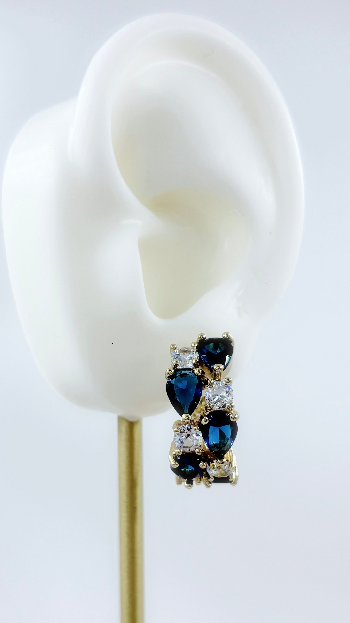 Multi Gem Ear Hoops - Sapphire Blue on Gold