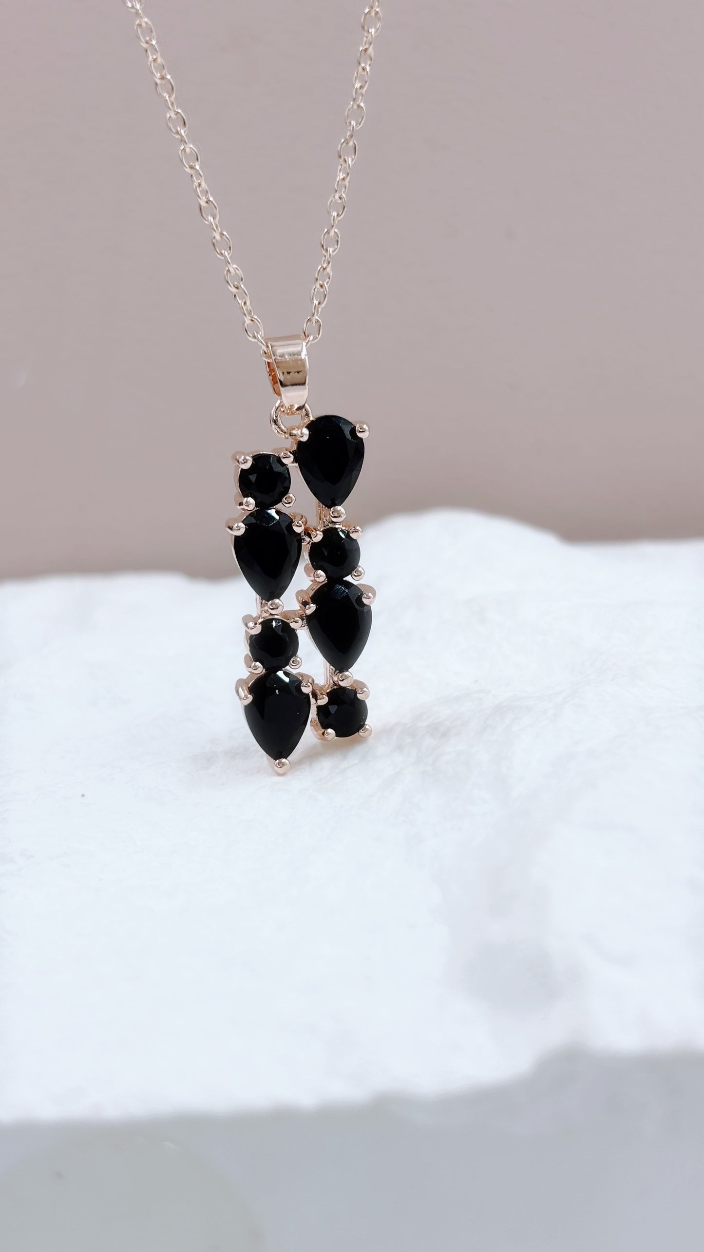 Multi Gem Necklace | Onyx Black on Rose Gold