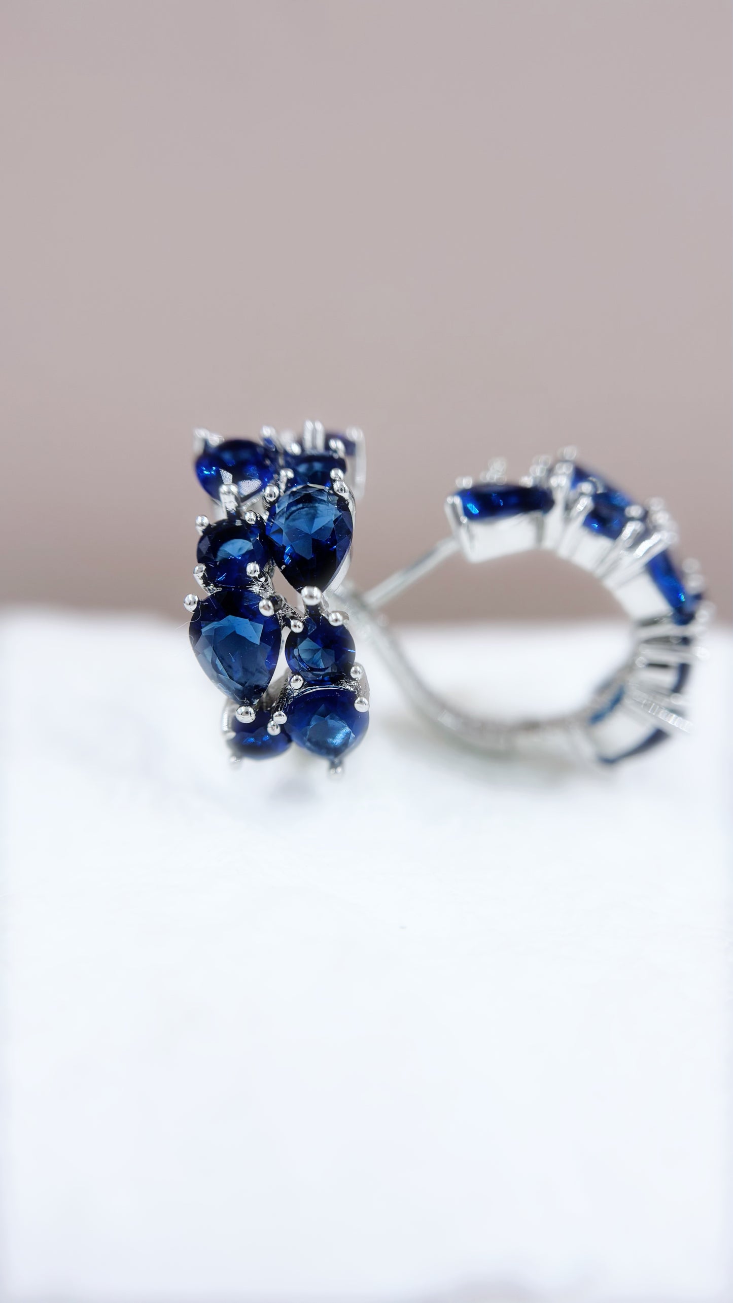 Multi Gem Ear Hoops - Sapphire Blue on Silver