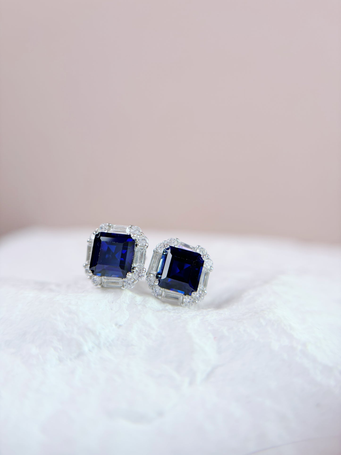 Earrings | Lab Sapphires on Vintage Halos