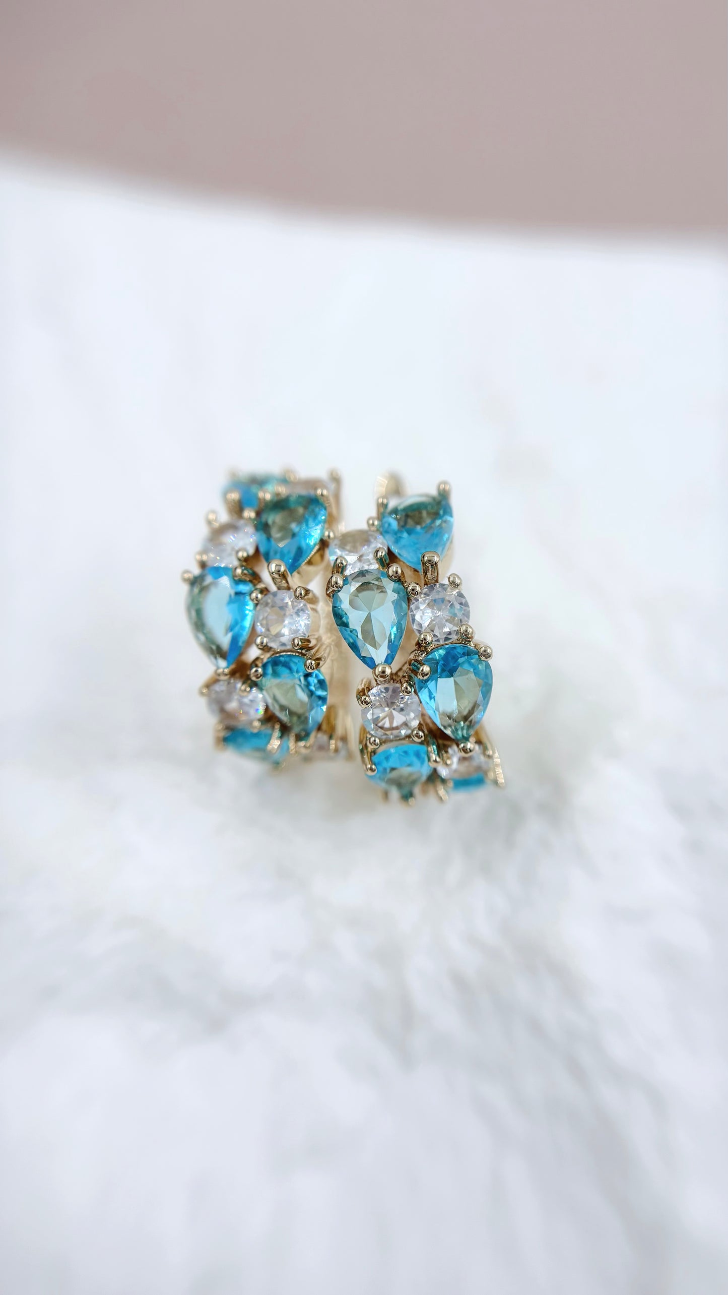 Multi Gem Ear Hoops - Turquoise Blue & White
