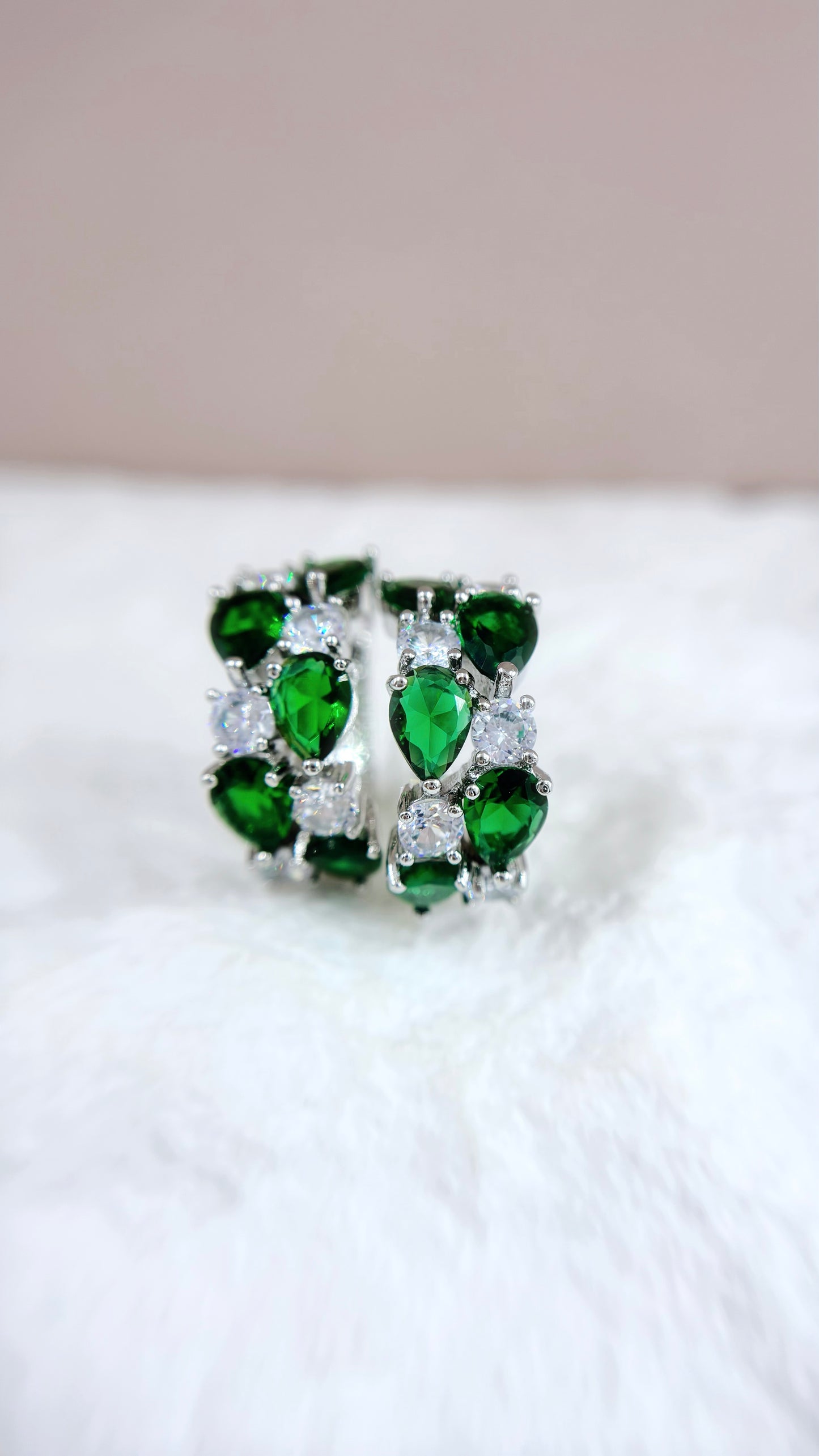 Multi Gem Ear Hoops - Emerald Green and White