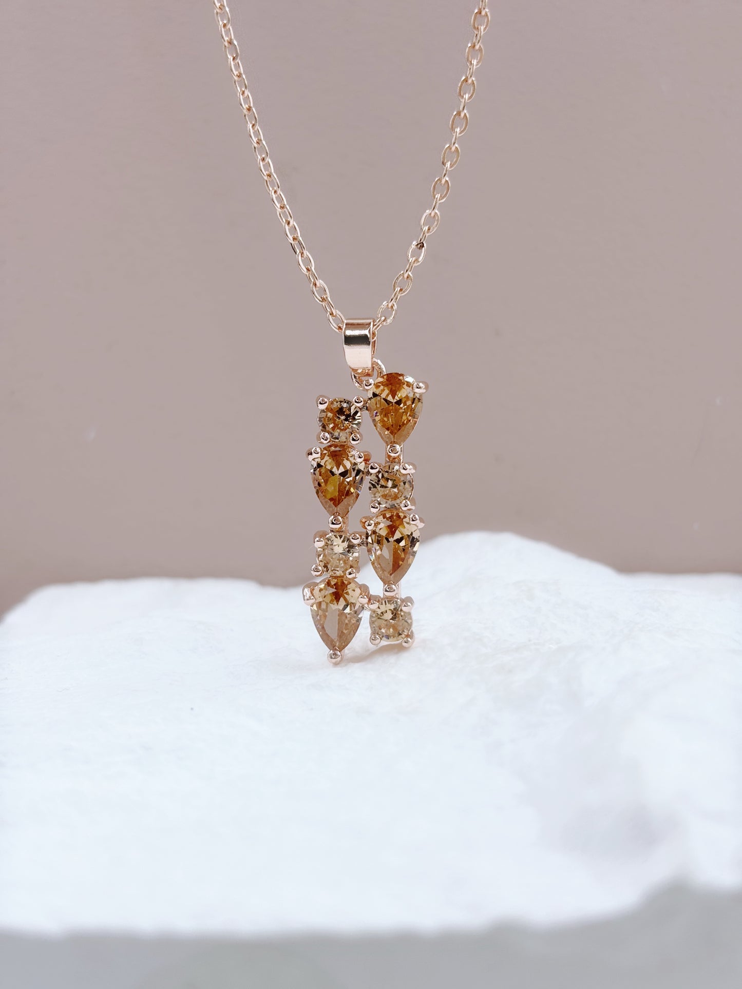 Multi Gem Necklace | Peach on Rose Gold