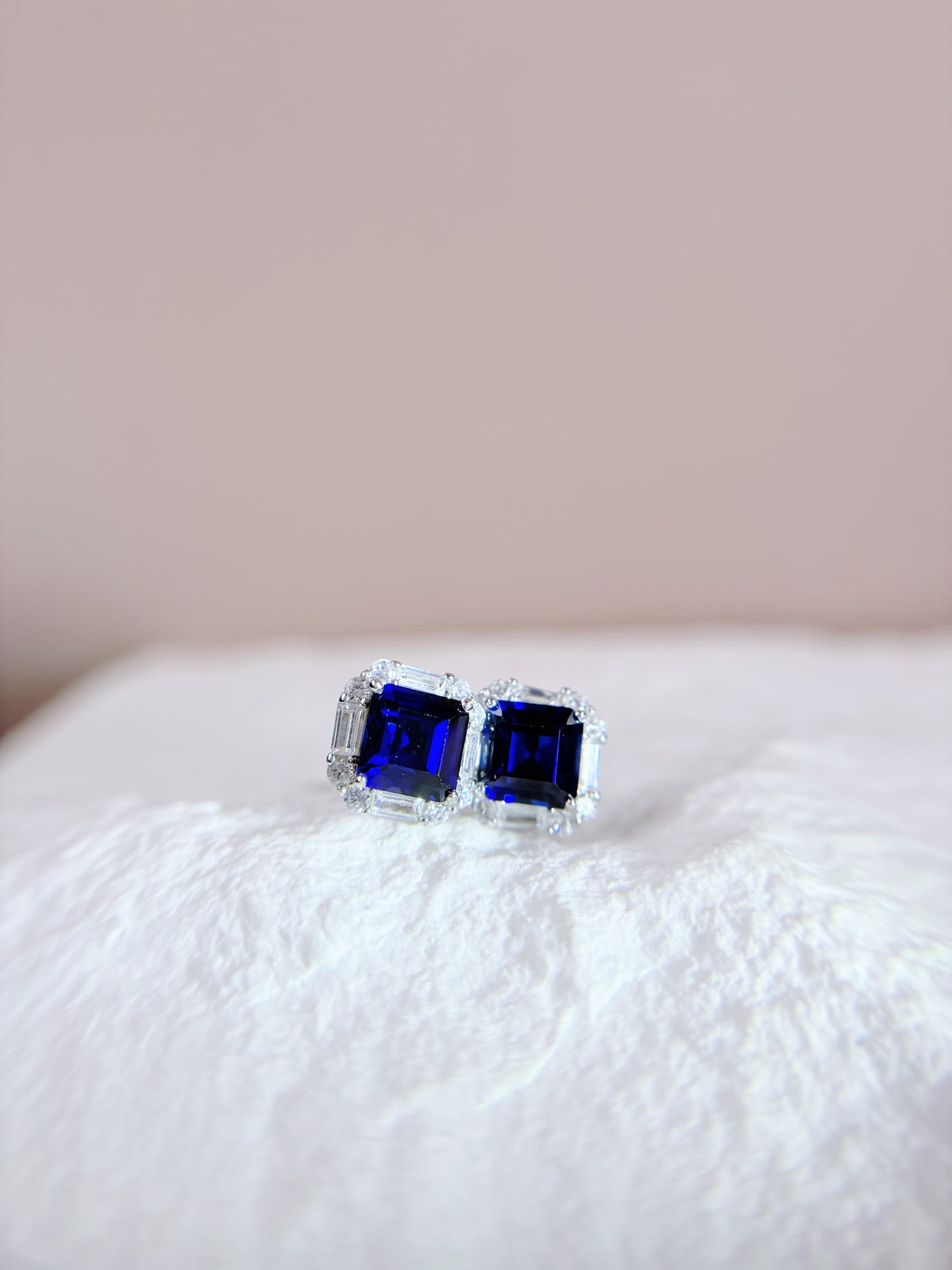 Earrings | Lab Sapphires on Vintage Halos