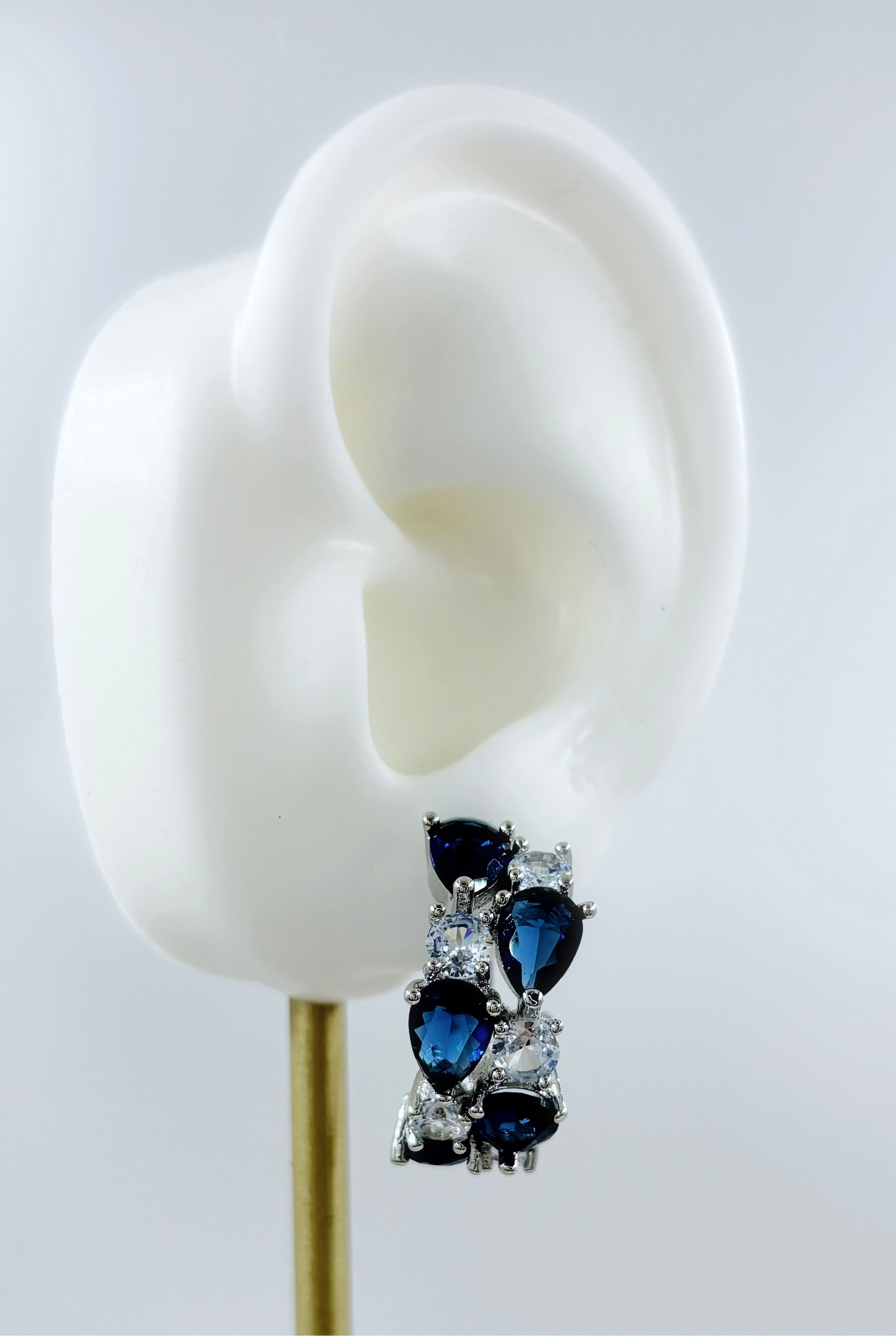 Multi Gem Ear Hoops - Sapphire Blue & White