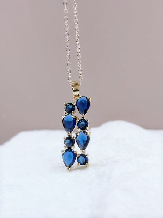 Multi Gem Necklace | Sapphire Blue on Gold