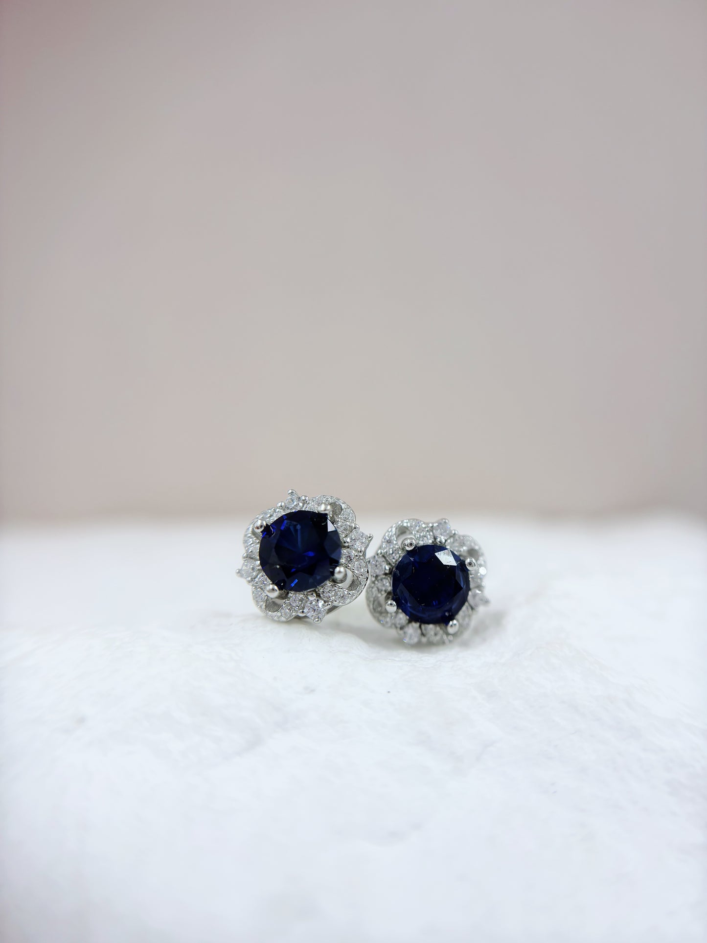 Earrings | Lab Sapphires on Asteria Halos