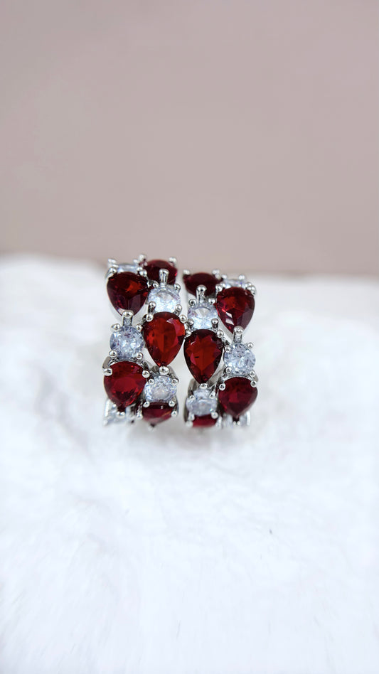 Multi Gem Ear Hoops - Ruby Red & White