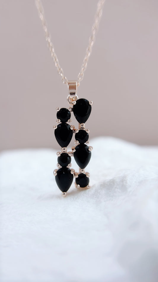 Multi Gem Necklace | Onyx Black on Rose Gold