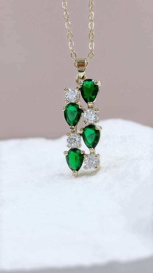 Multi Gem Necklace | Emerald Green & White