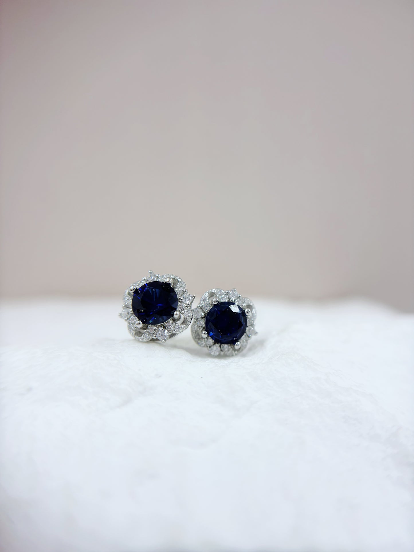 Earrings | Lab Sapphires on Asteria Halos