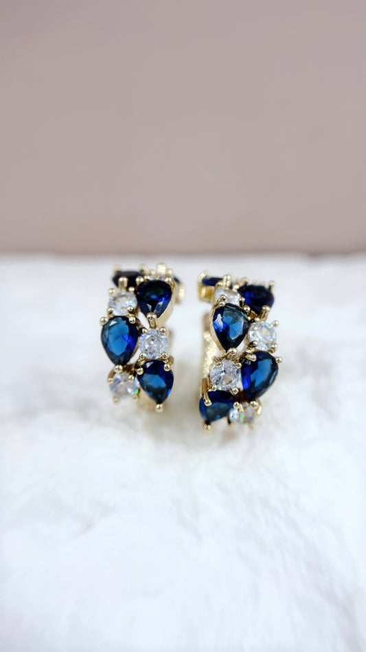 Multi Gem Ear Hoops - Sapphire Blue on Gold