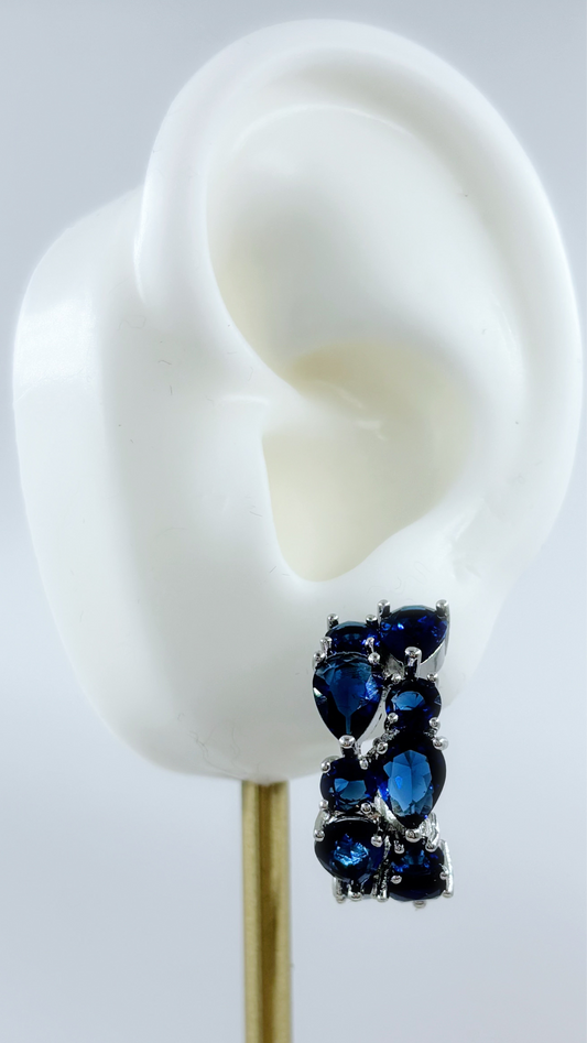 Multi Gem Ear Hoops - Sapphire Blue on Silver