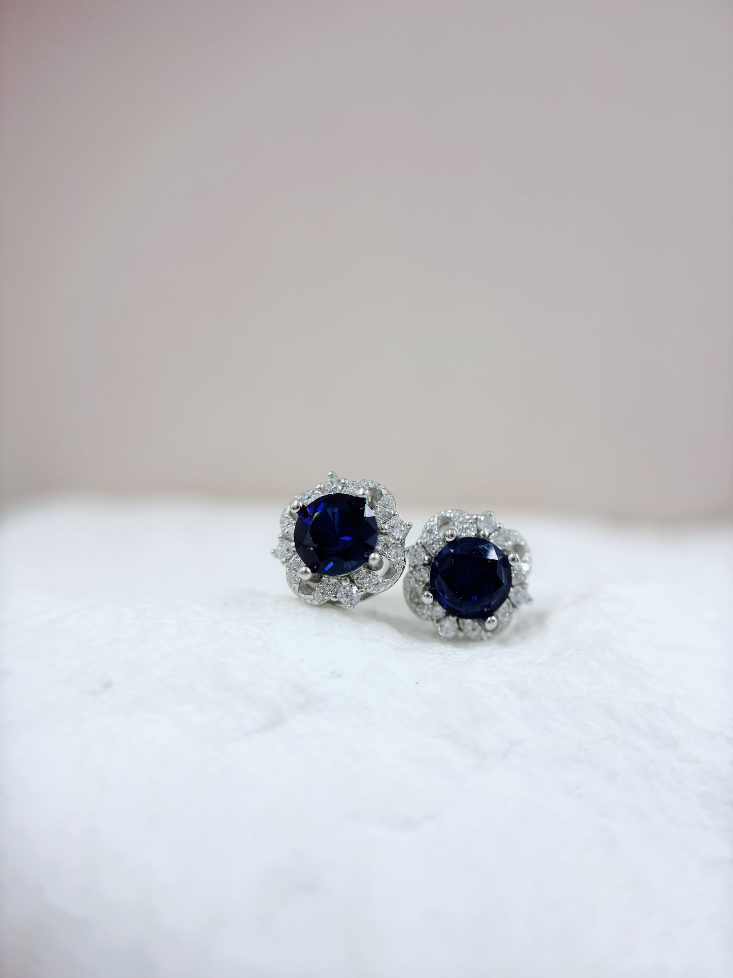 Earrings | Lab Sapphires on Asteria Halos