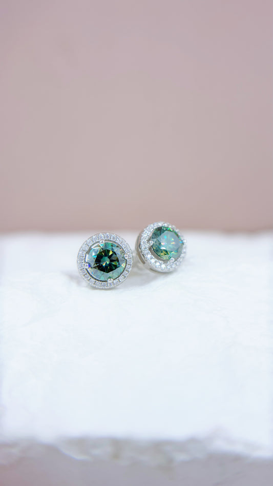 Earrings | 1 Carat | Dark Peacock Blue in Classic Halo