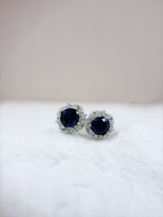 Earrings | Lab Sapphires on Asteria Halos