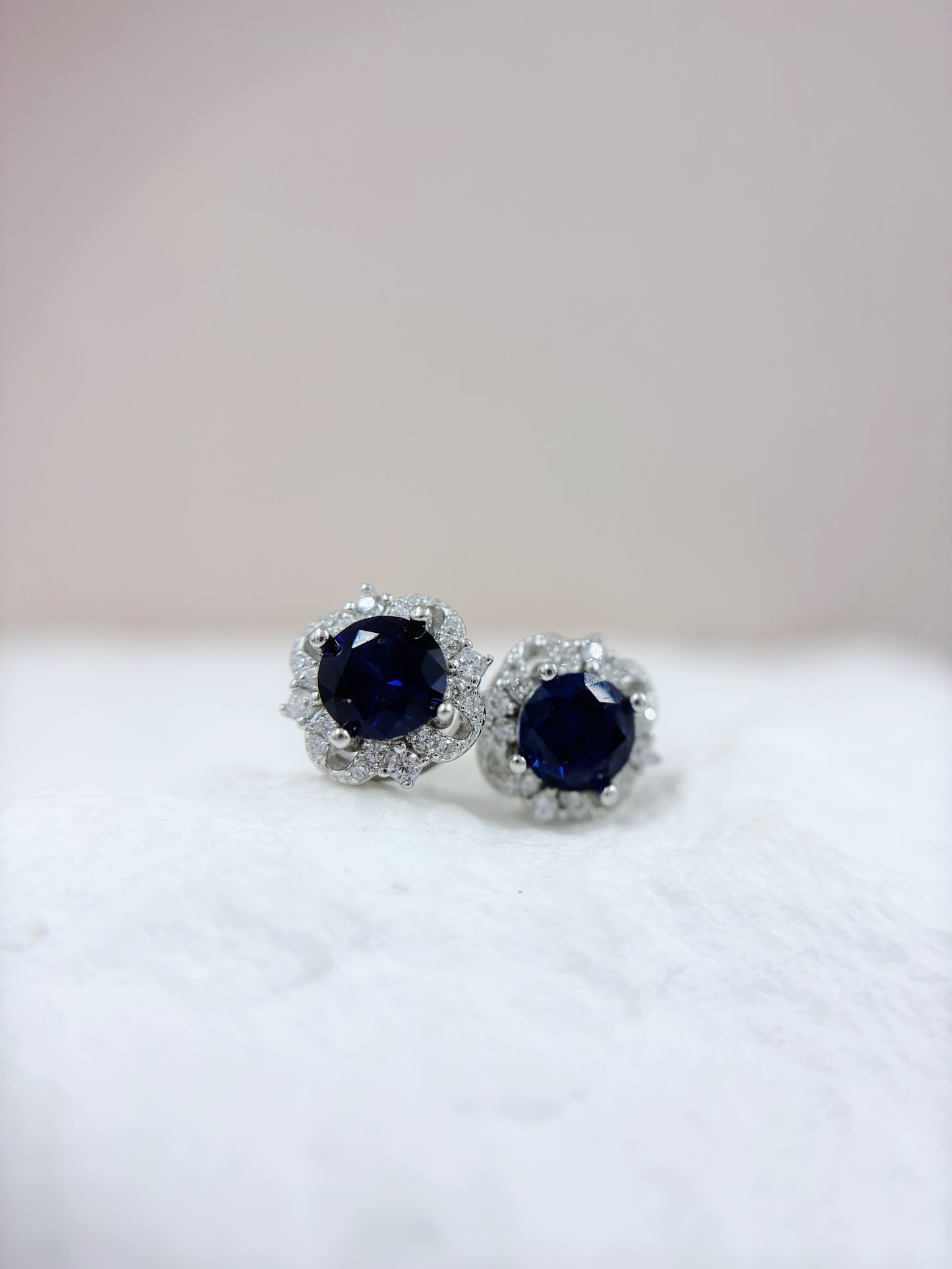 Earrings | Lab Sapphires on Asteria Halos