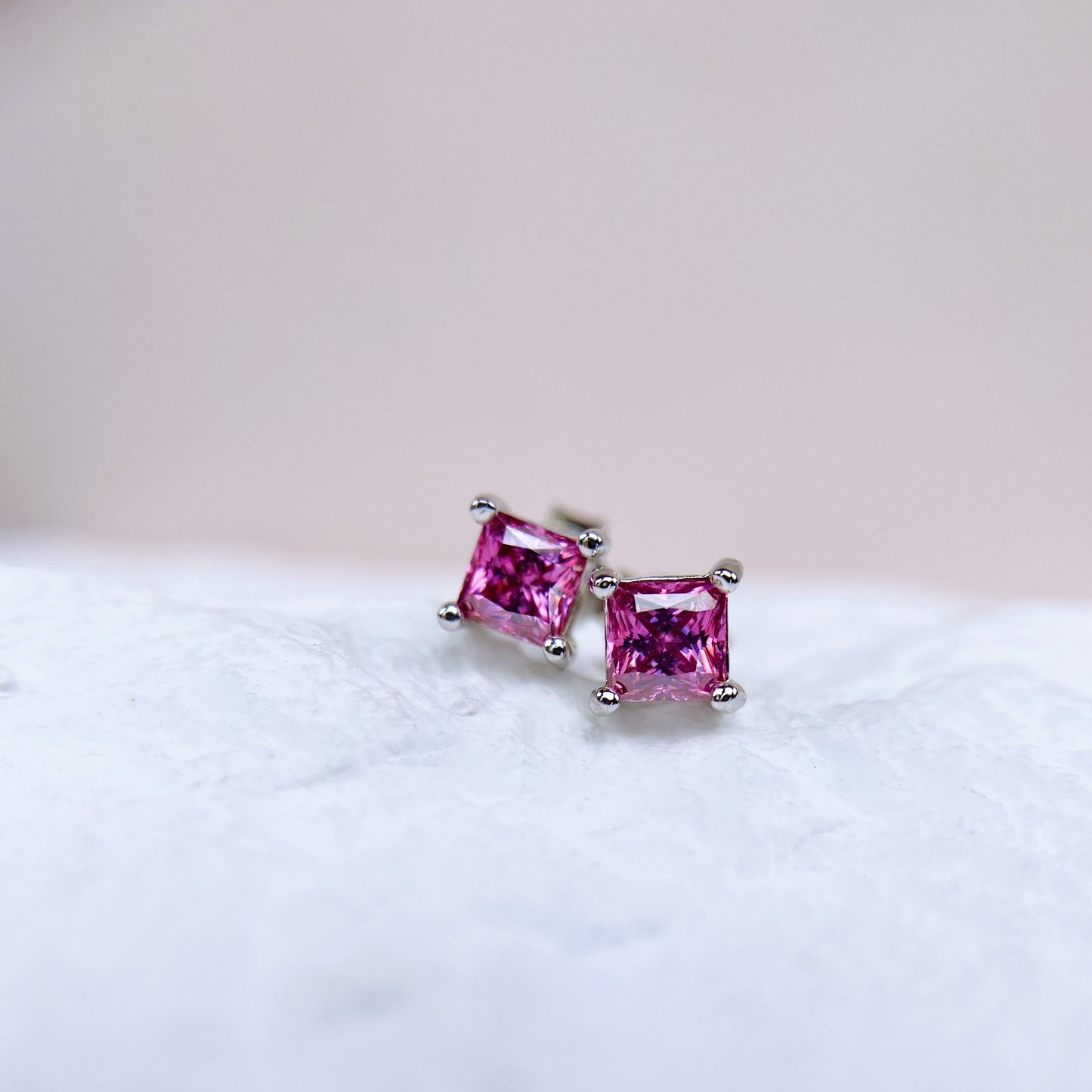 Earrings | 0.5 Carat |  Dark Pink in Princess Cut