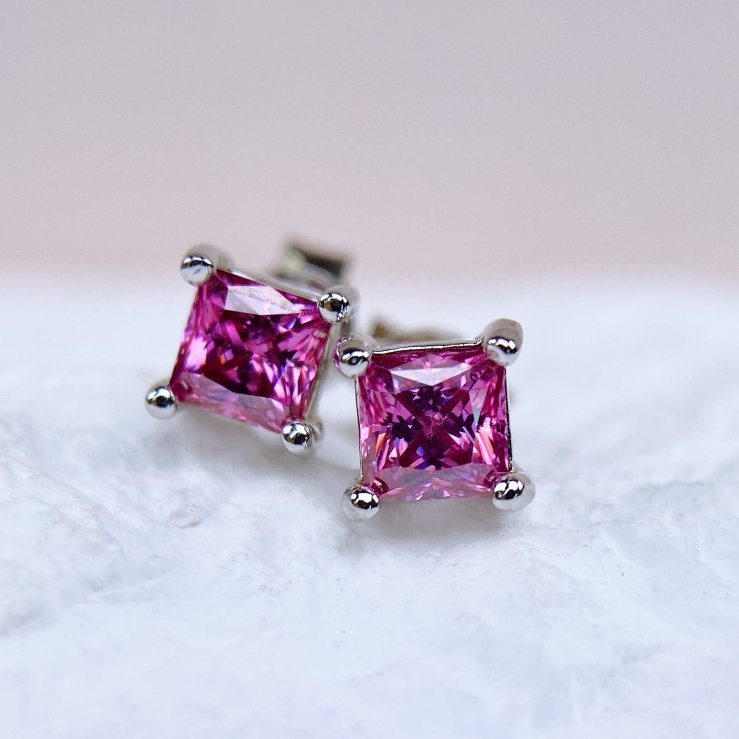 Earrings | 0.5 Carat |  Dark Pink in Princess Cut